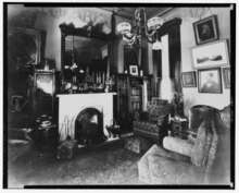 Library, showing the interior woodwork. LIBRARY - James Whitcomb Riley House, 528 Lockerbie Street, Indianapolis, Marion County, IN HABS IND,49-IND,8-10.tif