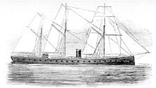 The ironclad frigate French battleship La Gloire was in the English Channel, near Cherbourg, during the battle between Alabama and Kearsarge La Gloire.jpg