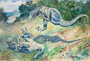 Kamp mellem to Laelaps, i dag kaldet Dryptosaurus, 1897