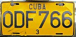 License plate of Cuba 2002 private vehicle Holguín ODF 766.jpg
