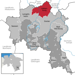 Läget för kommunen Liebenburg i Landkreis Goslar