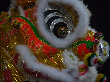 Lion dancing: a dramatic spectacle at Chinese New Year.