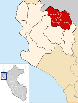 Location of Ayavaca o Ayabaca in the Piura Region