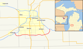 M-6 etendiĝas laŭ la suda flanko de la Grand Rapids metroregiono en Miĉigano