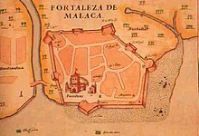 1630 map of the Portuguese fort and the city of Malacca Malacca 1630.jpg