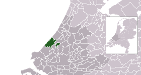 Highlighted position of The Hague in a municipal map of South Holland