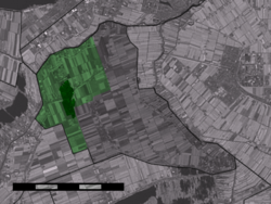 The town centre (dark green) and the statistical district (light green) of Nieuwveen in the municipality of Liemeer.