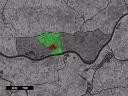 Pusat kota (merah) dan statistik kecamatan (lampu hijau) dari Waardenburg di kota mantan Neerijnen.