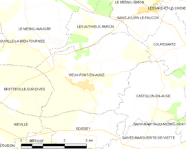 Mapa obce Vieux-Pont-en-Auge