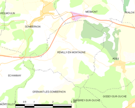 Mapa obce Remilly-en-Montagne