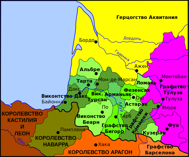 Гасконские феодальные владения в 1150 году