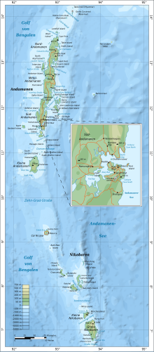 A modern map of the Nicobar (and Andaman) islands. Map of Nicobar and Andaman Islands-de.svg