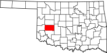 Map of Oklahoma highlighting Washita County.svg