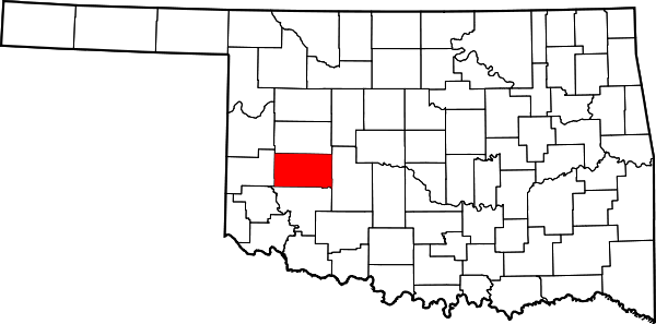 Map of Oklahoma highlighting Washita County