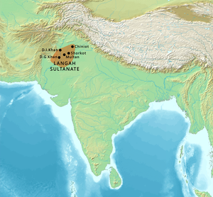 Approximate territory of the Langah Sultanate at its greatest extent, circa 1475 CE.[1]