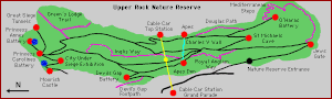 Map of the former Upper Rock Nature Reserve (north is to the left). Map of the Upper Rock Nature Reserve.gif