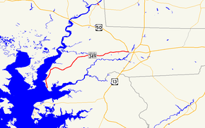 Mapa okresu Wicomico v Marylandu, která zobrazuje hlavní silnice. Maryland Route 349 vede z Nanticoke na východ do Salisbury.