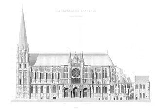 Zuidkant van de kathedraal (1867), gravure Jean-Baptiste Lassus