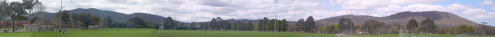 Mount Majura on the left with Mount Ainslie on the right, as viewed from Dickson oval.