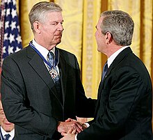 Myers receiving the Presidential Medal of Freedom. MyersRichard PresidentialMedalofFreedom.jpg