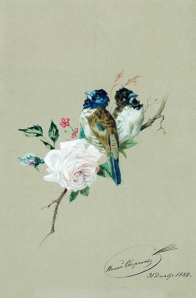 File:Nikolai Sverchkov - Two Birds on a Rose Branch.jpg