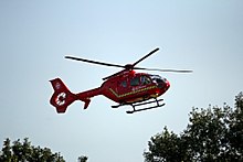 One of the North West Air Ambulance's three EC135T2, shown landing North West Air Ambulance helicopter, G-NWAE, Seacombe (geograph 4561804).jpg