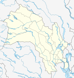 Mapa konturowa Buskerudu, na dole nieco na prawo znajduje się punkt z opisem „Kongsberg”