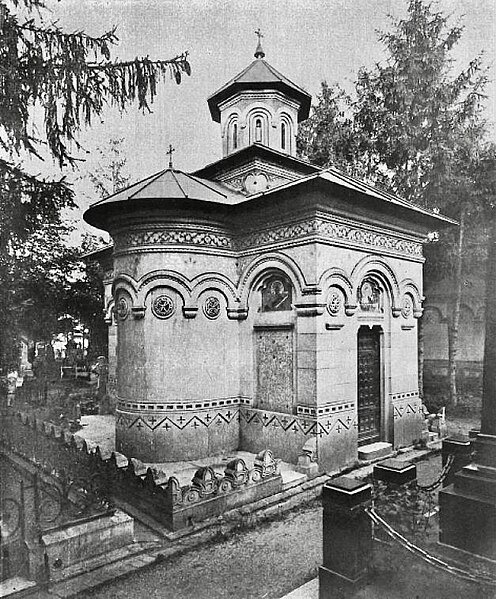 File:Old photo of the Iacob Lahovary Tomb in the Bellu Cemetery in Bucharest, Romania.jpg