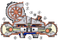 Opposed Piston Engine with position numbers for explanations