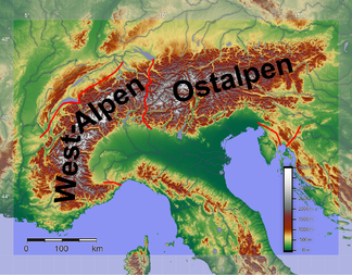 Alpenunterteilung in West- und Ostalpen