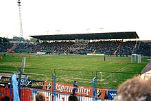 Ostseestadion mit Blick auf die Haupttribüne beim Spiel von Hansa Rostock gegen den SC Freiburg am 30. April 1996.