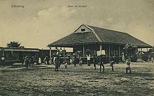 Ouidah railway station shortly after construction. The station is currently unused. Ouidah - The railway station.jpg