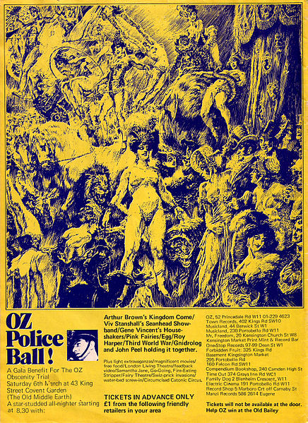 Oz London, No.33, back cover advertising "A Gala Benefit for the Oz Obscenity Trial"