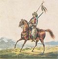 Конный горец со знаменем. 1836. Акварель.