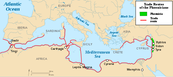 Major Phoenician trade networks (c. 1200-800 BC) Phoenician trade routes (eng).svg