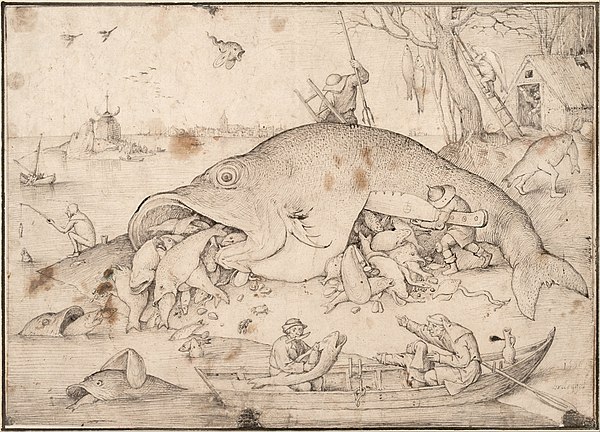 The Big Fish Eat the Little Fish, Bruegel's drawing for a print, 1556