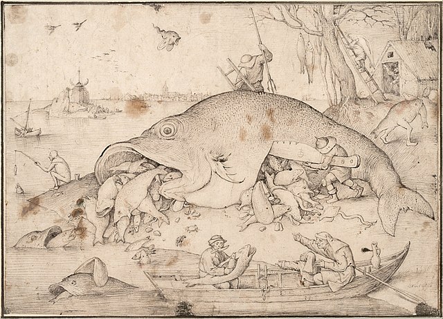 The Big Fish Eat the Little Fish, Bruegel's drawing for a print, 1556