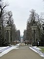 Potsdam, Park Sanssouci, Blick entlang der Hauptallee zum Neuen Palais, Entfernung etwa 2 km