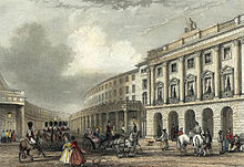 The Quadrant, Regent Street in 1837, seen from Piccadilly Circus. The buildings have since been replaced Quadrant, Regent Street engraved by J.Woods after J.Salmon publ 1837 edited.jpg