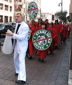 The Reverend Billy leading an anti-Starbucks p...