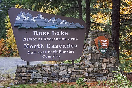 East entry sign for the Ross Lake National Recreation Area in Washington