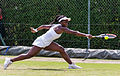 Sachia Vickery competing in the second round of the 2015 Wimbledon Qualifying Tournament at the Bank of England Sports Grounds in Roehampton, England. The winners of three rounds of competition qualify for the main draw of Wimbledon the following week.