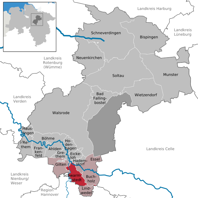 Poziția  Schwarmstedt pe harta districtului Heidekreis