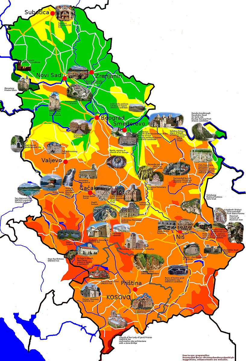 Туристическая карта сербии