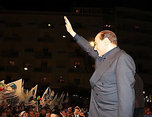 Silvio Berlusconi during a People of Freedom rally in 2008.