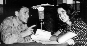 Frank Sinatra and Alida Valli converse over Armed Forces Radio Service during World War II Sinatra Radio.gif