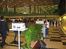 Thermal scanning of passengers arriving at Singapore Changi airport Singapore Changi Airport Thermal Scanning.JPG