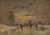 Skating in Holland, 1890-1900, signed "Jongkind" in the lower left hand corner, but is actually a forgery by an unknown author.