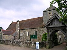 St Mary's Church from the northwest, showing the lychgate Slaugham Church.JPG