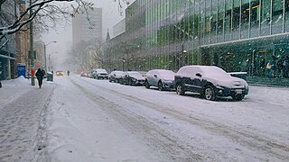 Snow on Bond Street, Toronto.